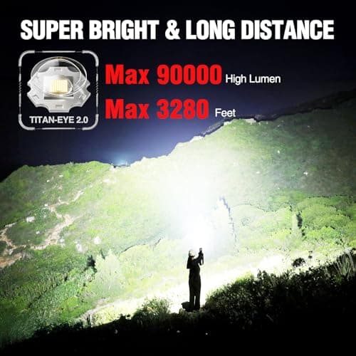 WdtPro Rechargeable LED Flashlights High Lumens, Super Bright 90000LM Rechargeable Flashlight with LCD Display, 5 Modes & Waterproof Powerful 10000mAh 30H Flashlight for Camping Emergency Red - Thumbnail 5