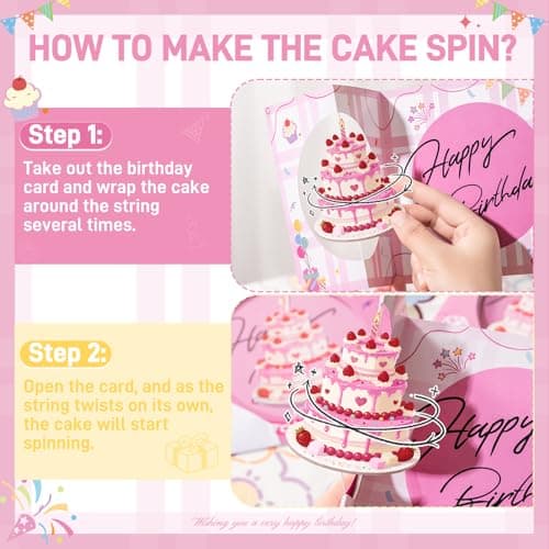 Targonixus Happy Birthday Cards for Women Girls Funny Birthday Cards Rotating Cake Card with Envelope and Sealing Sticker, Birthday Gift for Her - Thumbnail 4