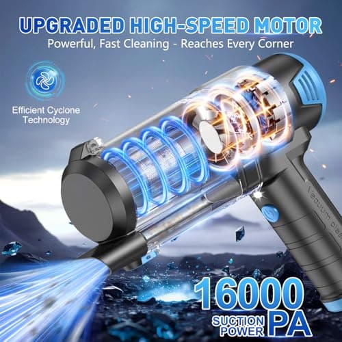 KMM Handheld Car Vacuum Cleaner, 16000PA Air Duster & Vacuum Cleaner, 120W High Power Hand Held Vacuum Cordless, Portable Vacuum Rechargeable with Multi-Nozzles & LED Light for Car, Home, Pet, Office - Thumbnail 2