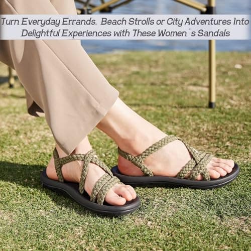 MEGNYA Women's Athletic Sport Shoes, Ultra Lightweight Skin Friendly Braided Slide Sandals with Arch Support, Comfortable Walking Sandals for Outdoor Activieies Taupe Size 7.5 - Thumbnail 6