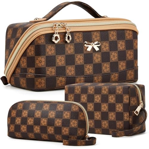 YTL Travel Makeup Bag, Large Capacity Cosmetic Bag for Women, Waterproof PU Leather, Flat Open Portable Toiletry Bag for Skincare, Brushes & Travel Essentials - Image 1