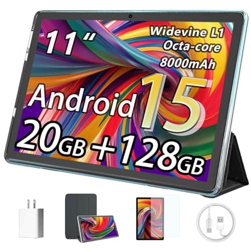 HUIHUANG Tablet 11 inch Android 15 Tablets, 20GB RAM 128GB ROM 1TB Expand, Octa-Core Processor, 1280x800 LCD Touch Screen, WiFi 5, BT5.0, Dual Camera, 8000mAh Battery (Blue)