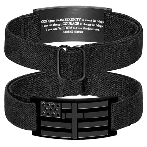 GLEZZA Serenity Prayer Bracelets for Boy Men American Flag Cross Inspirational Motivational Bracelet Bible Verse Christmas Birthday Easter Jewelry Gifts for Son Boyfriend Husband - Image 1