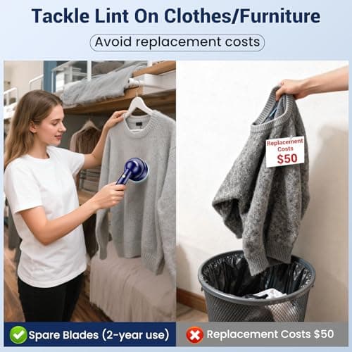DBC Fabric Shaver & Lint Remover for Clothes, Sweaters & Furniture - 6-Leaf Blade, 3 Speeds, 2H Runtime, Portable Design Perfect for Travel, Includes 2 Extra Blades - Thumbnail 6