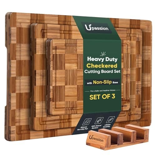 Heavy Duty Bamboo Cutting Board Set 3 Pack Non Toxic Charcuterie Board Book Wood Cutting Boards for Kitchen Solid End Grain Wood Chopping Board Large Butcher Block - Image 1