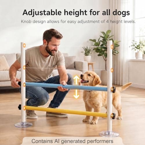 Wooden dog obstacle course indoor,Dog Agility Equipment with Suction Cups, Adjustable Puppy Play Gym Agility Hurdles,3-in-1 Dog Training Toys for Small Dogs, Portable Indoor Starter Kit with Guide - Thumbnail 2