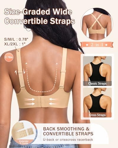 leviace 2 Pack Wireless Jelly Bras for Women with Support, Black/Nude,XXL - Thumbnail 2