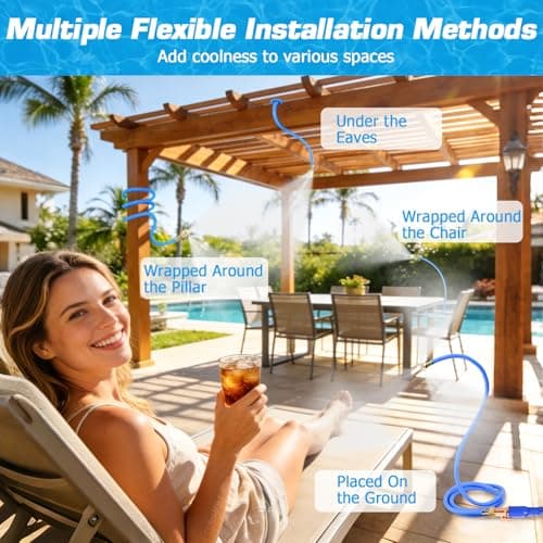 Mellbree Misters for Outside Patio, Standing Outdoor Hose Misting Cooling System, Portable Water Mister for Patio, BBQ, Pool, Garden, Bird Bath, Tanning, Mist Sprinkler for Plants, 80 Inch Blue - Thumbnail 3