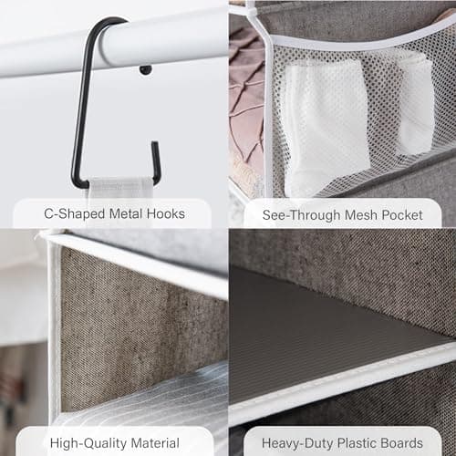 StorageWorks 5-Shelf Hanging Shelves for Closet, Foldable Hanging Closet Organizers with 2 Side Pockets, Portable Clothes Organizers for Bedroom, Wardrobe, 12 1⁄2" D x 15" W x 48" H, Gray - Thumbnail 4