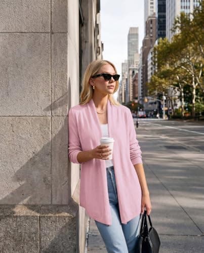 GRACE KARIN Women's Long Sleeve Open-Front Cardigan Sweater Cardigan for Women Lightweight Trendy Blazers（Light Pink,x-Large） - Thumbnail 3
