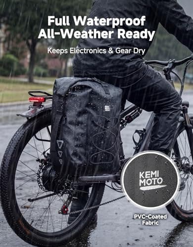 KEMIMOTO Bike Pannier Waterproof, 30L Heavy-Duty Bicycle Saddle Bag for Rear Rack, Side Bag with Laptop Compartment & Reflective, PVC Air-Tight Material – Commuting Touring Grocery Shoulder Carry - Thumbnail 4