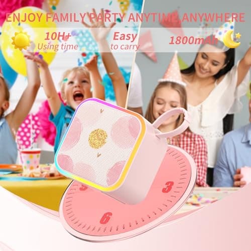 Mini Portable Karaoke Machine with 2 Wireless Mic,Home Karaoke System for Kids,Travel/Birthday Parties/Holidays,Bluetooth Speaker with Carry Handle,Ideal for Ages 3-12 - Thumbnail 3