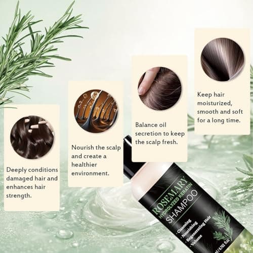 Rosemary Shampoo for Hair Growth, Natural Thickening & Strengthening Shampoo with Hydrolyzed Keratin, for Thinning Hair & Hair Loss for Women and Men 6.76 Fl Oz (Pack of 1)) - Thumbnail 3
