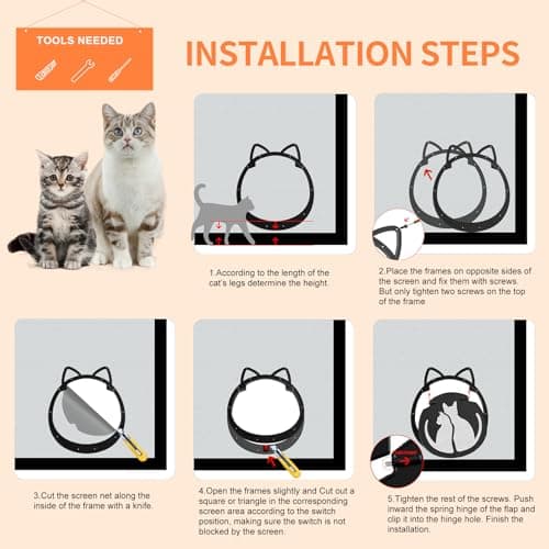 HIDROSIL Cat Door for Screen Door, Inside Openning 10x10x0.5 inch, Patent Desigh Pet Screen Door with Lockable Magnetic Flap for Doggy and Cat Door, Suitable 0-18lb Cats and Small Dogs, Black - Thumbnail 4