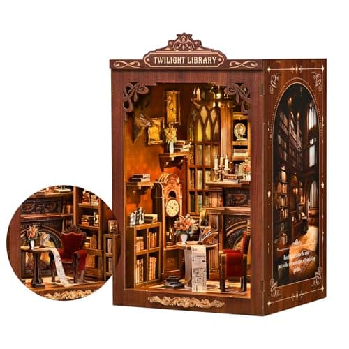 Soothee DIY Book Nook Kit with LED Lights | 3D Puzzles for Adults & Teens, Miniatures and Model Building Kits for Bookshelf Decor, Relaxing & Unique Gift for Craft Lovers | Twilight Library - Image 1