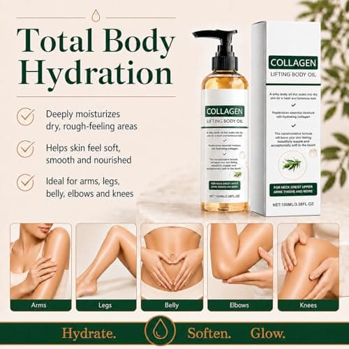 CWYRLTKA Collagen Lifting Body Oil for Skin Tightening, Post Shower Hydrating & Moisturizing Collagen Oil for Women & Men, Softens Crepey Skin, All Skin Types, 3.8 Fl Oz - Thumbnail 2