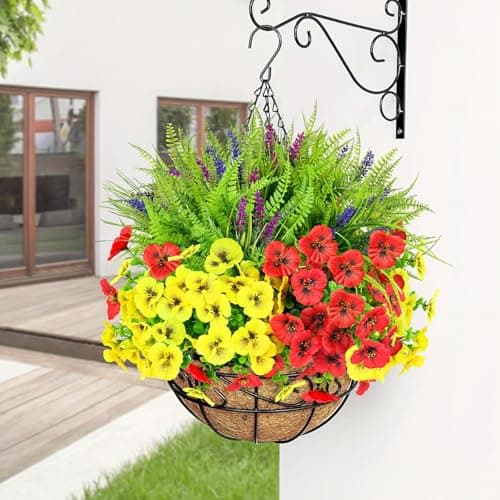 ICX Artificial Pansy Flowers for Outdoor, 20 PCS Faux Silk Pansies Spring Flowers with Eucalyptus Lavenders & Ferns, Fake Flowers for Outdoor Planters Porch Garden and Home Decor - Thumbnail 5
