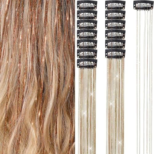 Hair Tinsel 12Pcs Clip in Hair Tinsel Extensions 20.5 Inch Fairy Hair Tinsel Kit for Girls Women Kids Glitter Hair Accessories for Christmas Halloween Cosplay Party (Coffee brown) - Image 1