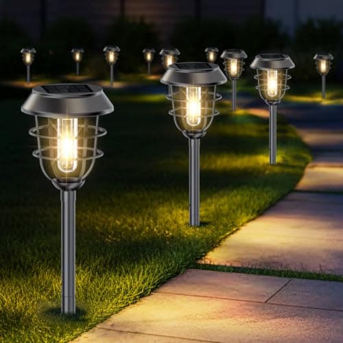 Bright Solar Lights Outdoor, Metal Solar Pathway Lights Outdoor IP65 Waterproof 6 Pack Solar Garden Lights with Auto On Off for Yard, Patio, Walkway, Driveway and Landscape Decoration,Warm White - Image 1