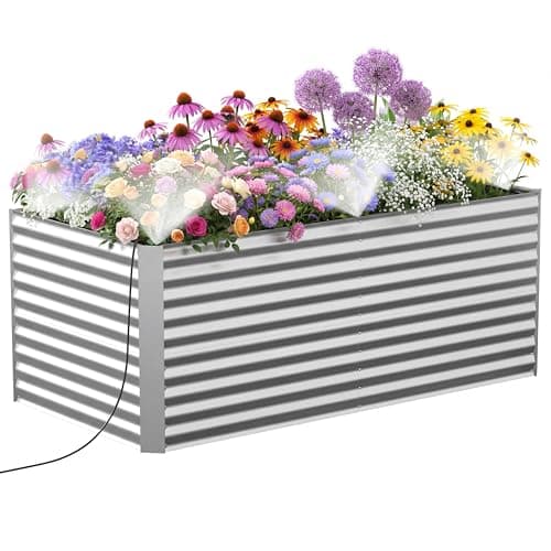 Lineware 8x4x3 ft Tall Galvanized Raised Garden Bed with Self-Watering System, Elevated Planter Boxes Outdoor, Rectangular Deep Raised Beds for Gardening,Vegetables,Flowers, Backyard, Patio - Image 1