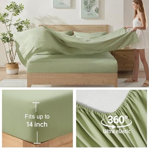 Homelike Moment California King Comforter Set 7 Piece, Sage Green Bed in a Bag Cal King Size Set Lightweight and Machine Washable - Thumbnail 4