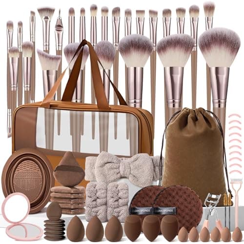 HGHDBT 72Pcs Brown Makeup Brushes Set Professional with Case Premium Synthetic for Foundation Concealer Blush Eyeshadow Powder Contour Makeup Brush Kit Face Eye Make up Brushes & Tools