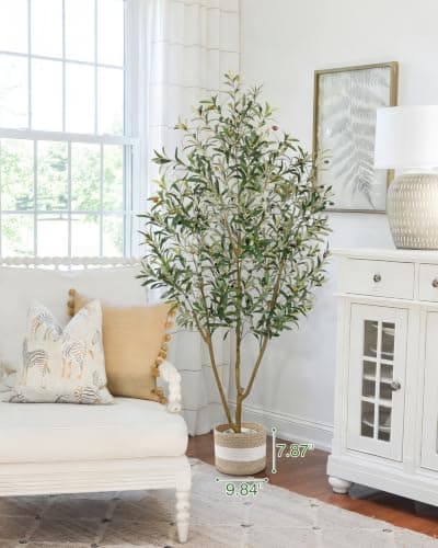 LuceAlberi Artificial Olive Tree 6FT - Tall Faux Olive Trees Indoor with Planter&Cotton Basket, Large Fake Olive Plants Realistic Branches Natural Wood Trunk and Fruits for Home House Office Decor - Thumbnail 3