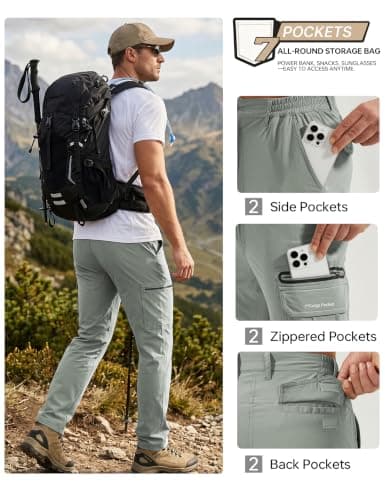 NATUVENIX Hiking Pants Men Lightweight Mens Travel Pants Quick Dry Cargo Work Pants for Men Water Resistant Fishing Pants - Thumbnail 4