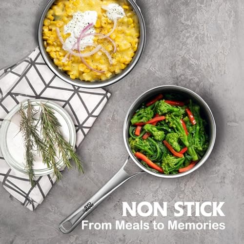 Sauce pan with lid,1.5 Quart & 2.5 Quart Hybrid Nonstick Sauce pans set, Stainless Steel cookware,non stick Pots PFOA Free,Works on Induction,Ceramic and Gas Cooktops - Thumbnail 2