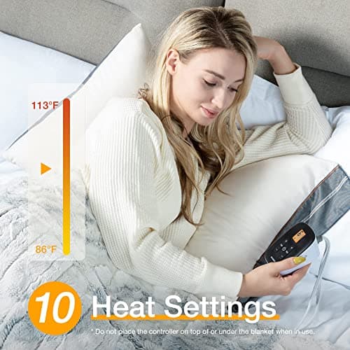 WOOMER Heated Blanket Twin Size 62" x 84", Electric Blanket with 0.5-12 Hours Timer & 10 Heating Levels, ETL Certified, Marble Blue Double-Sided Faux Fur, Over-Heat Protect, Machine Washable - Thumbnail 5