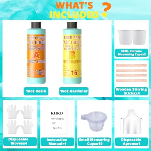 Epoxy Resin, KHKD RESIN 32 OZ Fast Cure Epoxy Resin Kit, Quick Dry Resina Epoxica Upgrade 4 Hours Unmould, Clear High Gloss Epoxy, Odorless Art Resin for Painting, Craft, Coasters, Coating, Jewelry - Thumbnail 4