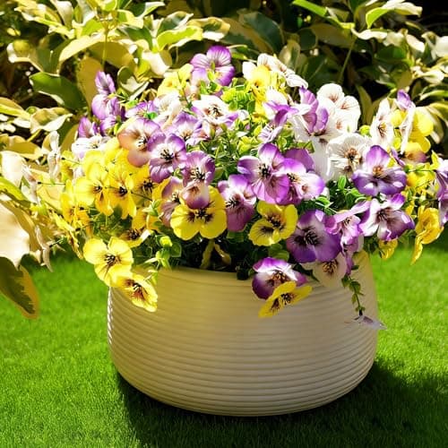 Fanfantoey Artificial Flowers for Outdoors,UV Resistant Fake Flowers Silk Pansy for Outside Porch Yard Patio Home Decor - Image 1