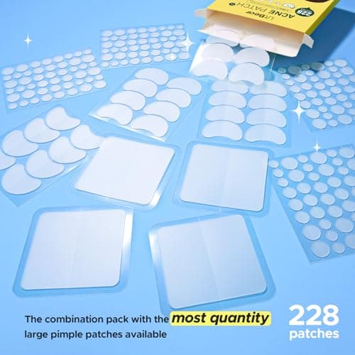 LitBear Pimple Patches for Face, Large Acne Patch, XL Hydrocolloid Bandages,Zit Stickers for Forehead, Chin, Nose, Body, Back, and Chest (5 Sizes, 228 Pimple Patches) - Thumbnail 2
