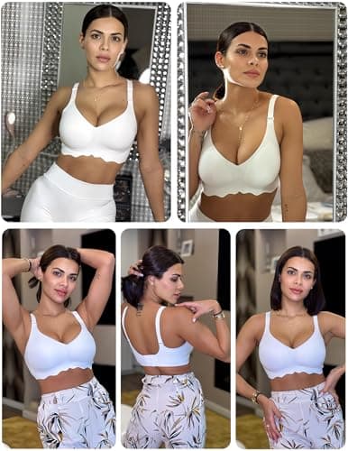 Avidlove Seamless Bras for Women No Underwire Bra Wireless Padded Bralette Support No Show Bras White L - Thumbnail 5