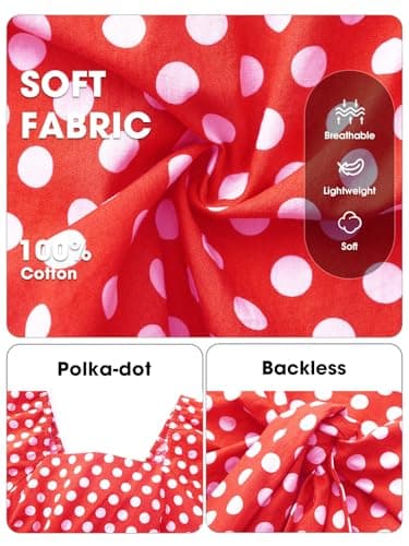 EXLURA Women's 100% Cotton Polka Dot Crop Top Square Neck Open Back Tie Knot Summer Vacation Beach Blouse Cute Ruffle Shirts Red - Thumbnail 6
