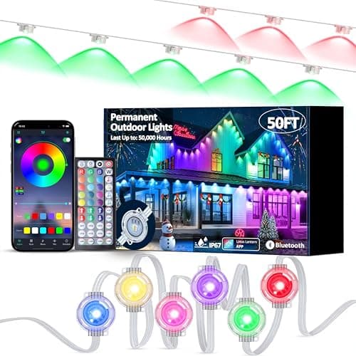DIERLIGHT RGB Permanent Outdoor Lights, Smart LED Eaves Lights with APP & Remote Control, IP67 Waterproof Outdoor String Lights for Christmas, Halloween,Party, Garden, Patio, House Decor
