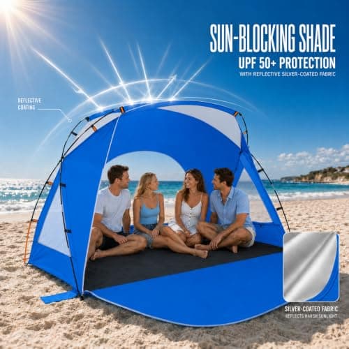 Beach Tent, Portable Sun Shelter for 2/3/4/6-8 Person with UPF 50+ UV Protection, Easy Setup Waterproof Beach Shade Canopy Cabana for Family Outdoor and Picnics, Fishing with Carrying Bag - Thumbnail 2