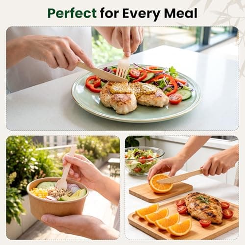 Weemium Bamboo Cutlery Disposable Set, [150 Pack] Heavy-Duty Bamboo Utensils Disposable Silverware, FSC Certified 100% Biodegradable and Compostable Utensils, 60 Forks, 60 Spoons, 30 Knives - Thumbnail 5