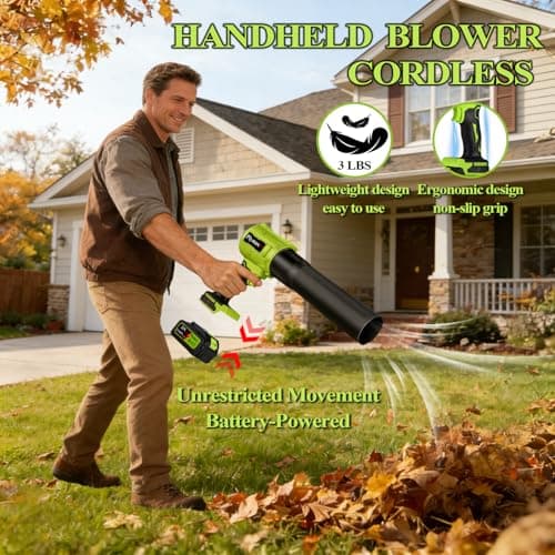 Plymax Cordless Leaf Blower, 800,000 RPM Electric Handheld Leaf Blower, Leaf Blower Cordless with 2×4.0Ah Batteries & Charger,Snow Blowers with 2-Nozzles for Patio,Lawn Care,Dust,Snow & Car Drying - Thumbnail 6