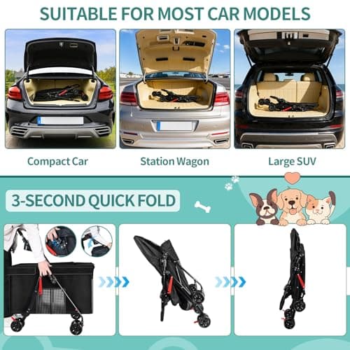 Medium Dog Stroller for Large Dogs, Pet Stroller for Medium Dogs Up to 100lbs, All-Terrain with Handle & Canopy, Storage Organizer, Waterproof Oxford Fiber Black - Thumbnail 6