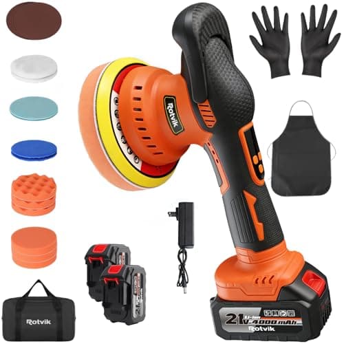 Rotvik Cordless Car Buffer Polisher Kit, 2x4000mAh 21V Batteries, 6-Inch Orbital Car Polisher, 8 Variable Speeds, LED Display, 18-Piece Accessories for Waxing, Polishing & Scratch Removal - Image 1