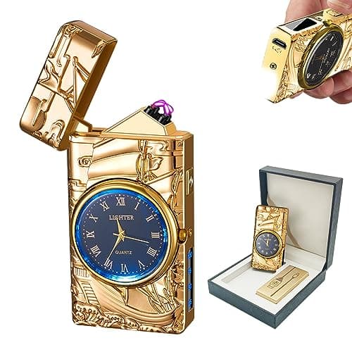 BABOBIU Electric Lighter Arc Portable Cool Sailboat Lighter USB Rechargeable Lighters Windproof Flameless Plasma Lighters with COB Flashlight for Camping, Hiking, Adventure (Gold)