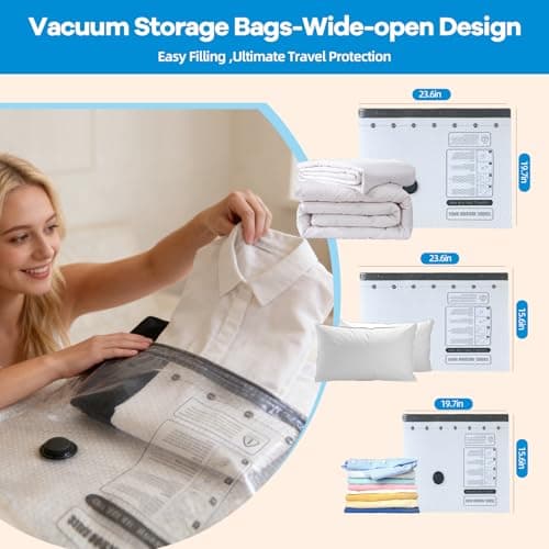 Vacuum Bags For Travel With Rechargeable Air Pump 15 Pack Compression Packing Bags for Luggage, Carry-On Space Saver for Clothes, Ideal for Dorm Living & Small Space Storage - Thumbnail 3