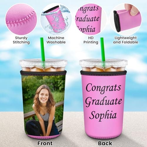 Custom Iced Coffee Sleeves with Your Text Logo or Image, Reusable Insulated Neoprene Cup Sleeve Personalized Beverage Holder Drink Sleeve for Bachelor Party Wedding Birthday (Large(32oz), 2PCS) - Thumbnail 3