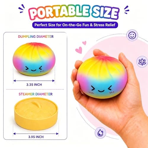Rainbow Dumpling Squishies, Mystery Dumplings Squishies with Steamer Box, Colorful Bao Bun Squishys, Soft Squeeze Desk Toy, Fun Stress Relief Fidget Ball for Party Supplies Gift - Thumbnail 5
