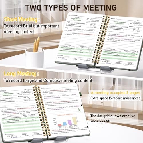WEMATE Meeting Notebook for Work B5 (7"x10") - PU Leather Work Notebook with Agenda, Action Items & Notes - 200 Pages for Men&Women, Staff and Students, Meeting, Projects Planning - Olive Green - Thumbnail 2