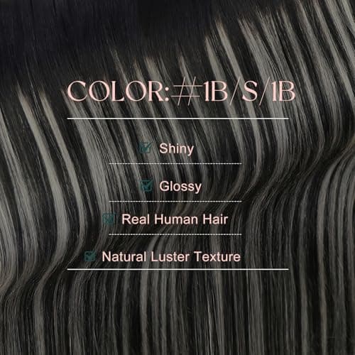 Easyouth Ombre Tape in Extensions Human Hair 16 Inch 20pcs Tape in Hair Extensions Human Hair Black Ombre Silver with Black Balayage Tapes in Extension for Women - Thumbnail 3
