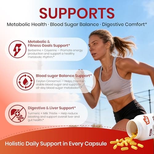 VEV Berberine Supplement with Ceylon Cinnamon, Cayenne Pepper, Turmeric, Milk Thistle, Vegan & Non-GMO – 120 Capsules - Thumbnail 3
