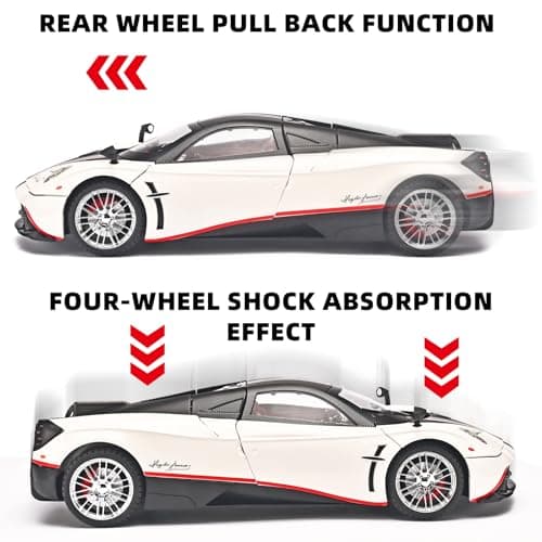 RZAPE Car Toys for Boys 1 18 Scale Diecast Cars Compatible for Pagani Huayra Dinastia Model Car Kits Collection,Metal Pull Back Cars with Light and Sound,Toy Cars for Boys Age 4-7（White） - Thumbnail 6