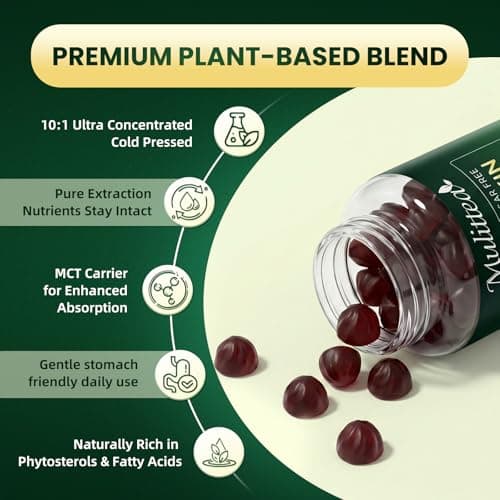 (2 Pack) Pumpkin Seed Oil with Saw Palmetto Gummies, Plus L-Theanine for Mood, Hair & Prostate Support* -Virgin Cold Pressed, Essential Fatty Acids & Phytosterols |Non-GMO| for Women & Men-60 Chews - Thumbnail 5